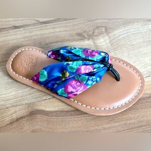 Matilda Jane ‘The Seashore’ Floral Satin and Leather Flip Flop Sandals